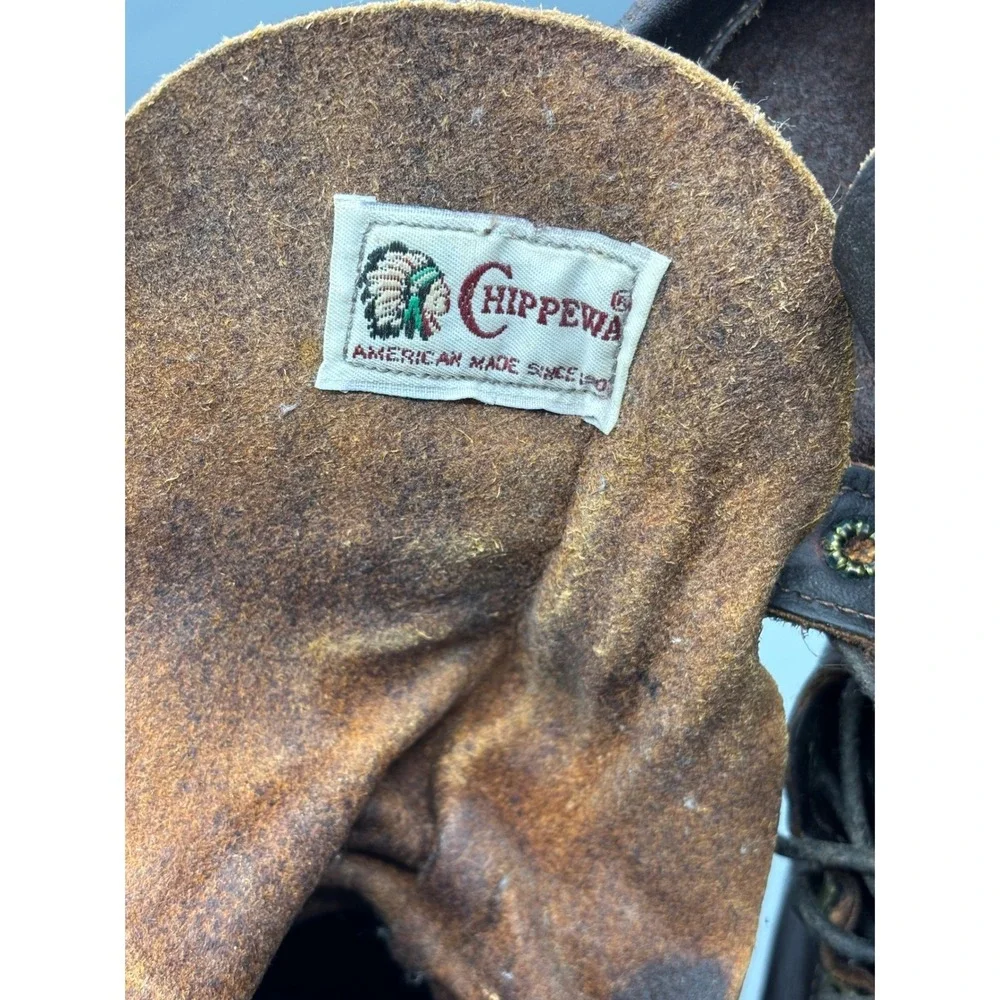 Chippewa Mens Brown Leather Kiltie Logger Boots USA Made 29416 Size 9.5